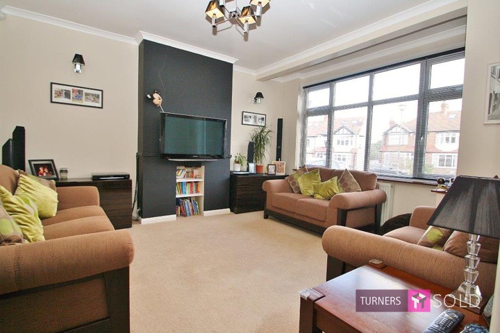 Living room of three bed house for sale Hillside Close, Morden. Turners Property