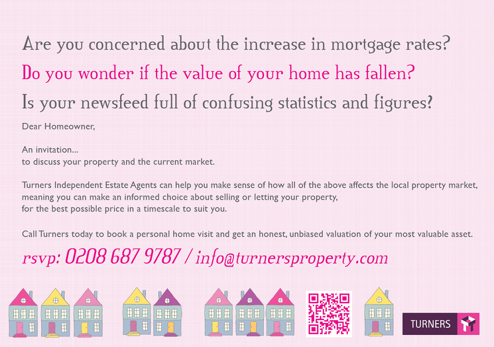 leaflet by turners estate agents in morden asking homeowners if they would like to discuss the current property market