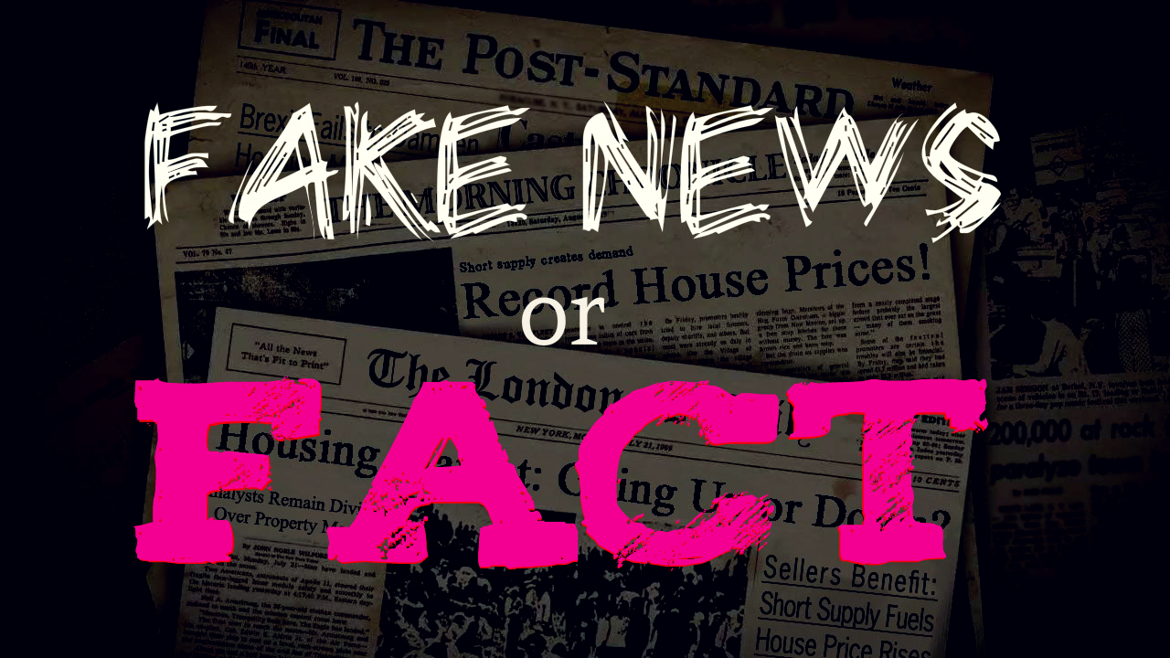 Vintage newspapers with property market headlines. 'Fake News or Fact' are stamped across it. Turners Property blog