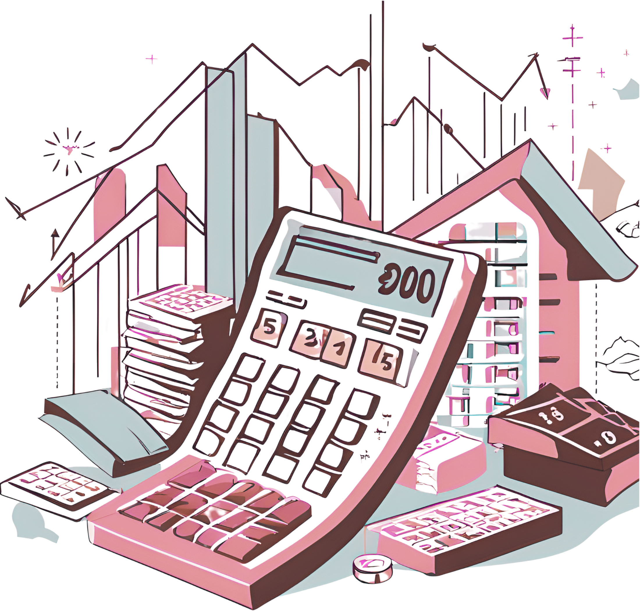 Illustration of a calculator and a house on a graph-style background to illustrate Stamp Duty Fees in the UK 2024